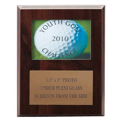 Walnut Finish Plaque w/3½"x5" Photo Window & Brass Engraving Plate (7"x9")