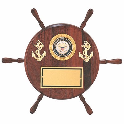 13" Genuine Walnut Wheel Ship Plaque Takes 2" Military Insert