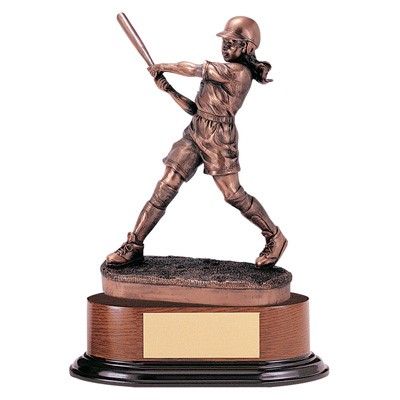 11" Antique Bronze Electroplated Female Softball Trophy w/Wood Base