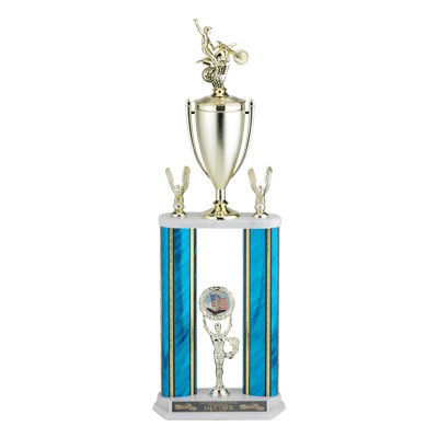 27" Gold Splash 2-Column Trophy w/Cup, Trim, & Riser-Holds 2" Insert