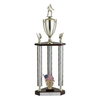 31" Maroon Red Moonbeam 3-Column Trophy w/Cup, Holds 2" Insert & Takes Figure