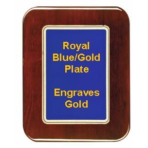 Rosewood 9" x 12" Round Corner Plaque - 7" x 10" Blue/Gold Round Corner Plate