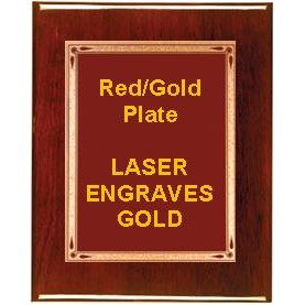 Rosewood 7" x 9" Piano Finish Plaque - With 5" x 7" Red/Gold Teardrop Plate