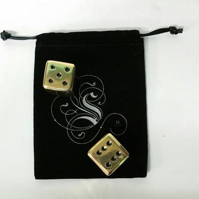 2 Solid Brass Dice w/Velvet Drawstring Pouch