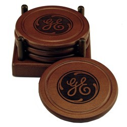 Round Wood 4 Piece Coaster Set