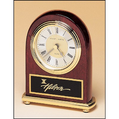 Rosewood Piano Finish Desk Clock on a Brass Base (4"x5")