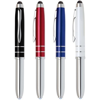 Lumos Light Pen and Stylus. Combination of LED light, ball point pen and touch screen stylus red pen