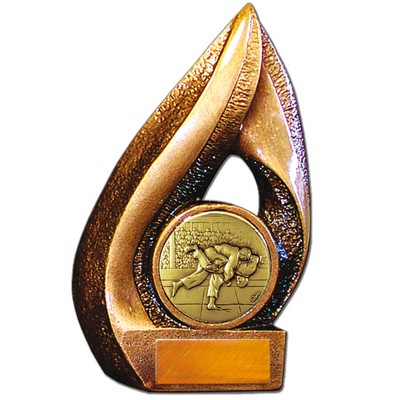 Stock Flame 7" Trophy with 2" Judo Coin, Engraving Plate