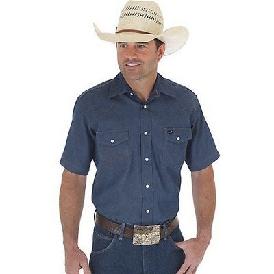 Wrangler® Men's Firm Finish Blue Indigo Cowboy Cut® Western Short Sleeve Denim Work Shirt