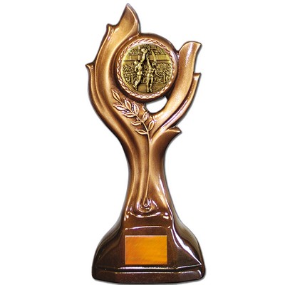 Stock 12" Victory Trophy With 2" Basketball Female Coin and Engraving Plate