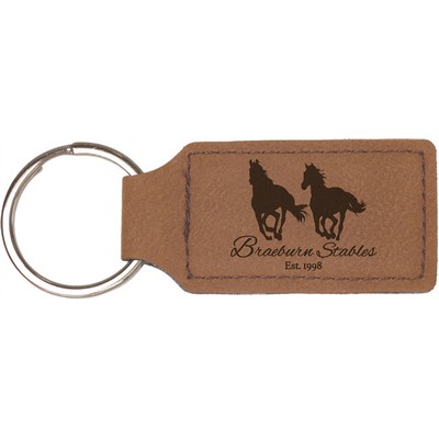 Dark Brown Leatherette Rectangle Keychain (2.75" x 1.25")