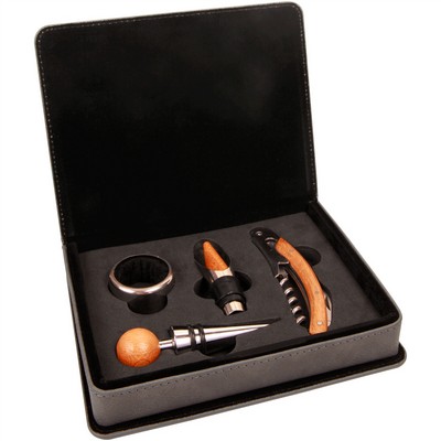 5.5" x 7" - Premium Leatherette Wine Tool Set - Four Piece