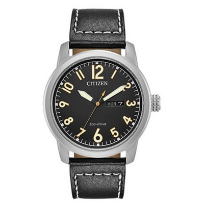 Citizen Men's Chandler Eco-Drive Watch, Black Leather with Black Dial