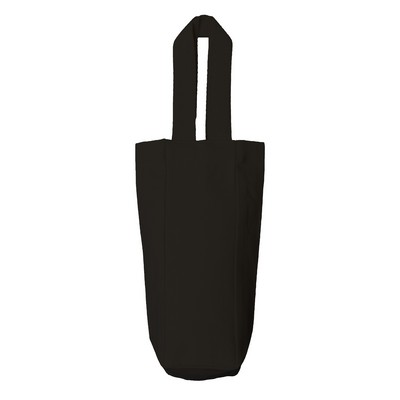 Black Canvas Single Bottle Wine Tote - blank (3" x 10.5" x 3")