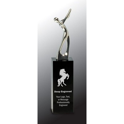 9 1/2" Silver Metal Golf Figure on Black Crystal Pedestal