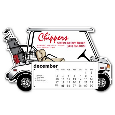 Golf Cart Full Color Die-Cut Desk Calendar, Heavy Weight