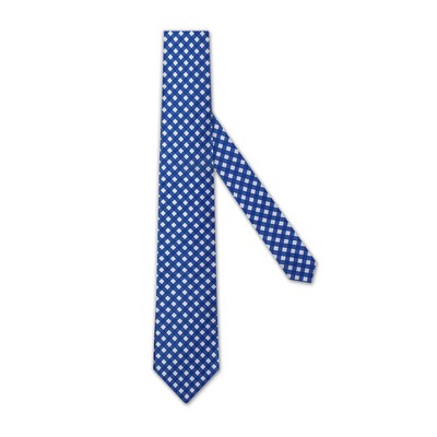 Silk Woven Necktie - Blue and White Gingham Check