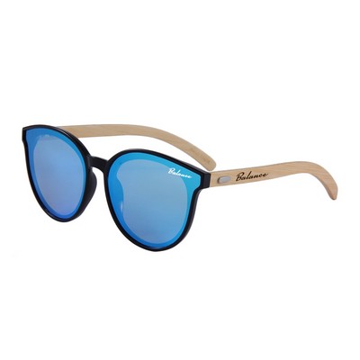 Bamboo Sunglasses -Blue Mirror Lenses - Black Frames