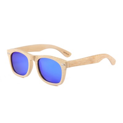 Bamboo Sunglasses - Blue Mirror Polarized Lenses - Bamboo Frames