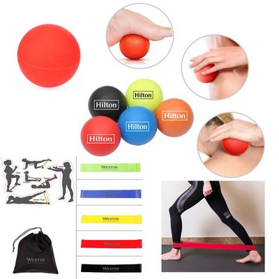 Kidder Exercise Massage Ball + Fitness Resistance Bands (Red)