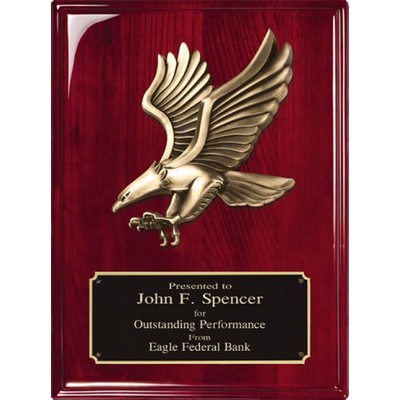 Rosewood Piano Finish Plaque with Cast Metal Eagle, 9"x12"