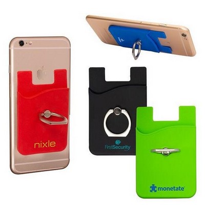 2.2" x 3.4" - Silicone Phone Wallets with Finger Ring Stand