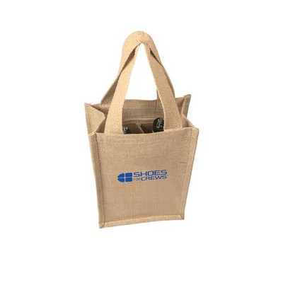 Jute / Burlap 2 Bottle Wine Bag With Cotton Webbed Handles