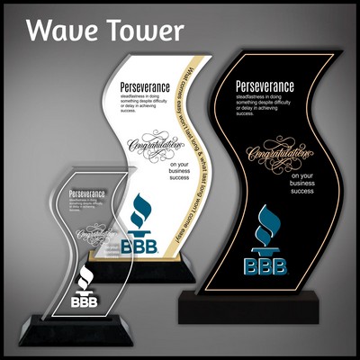 11" Wave Tower Clear Acrylic Award in a Black Base