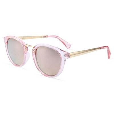 Sunglasses - Pink Mirror Lenses - Clear Pink Frames - Gold Temples