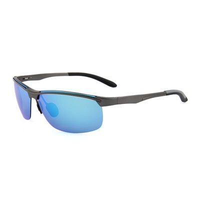 Sunglasses - Blue Mirror Lenses - Metallic Gray Frames