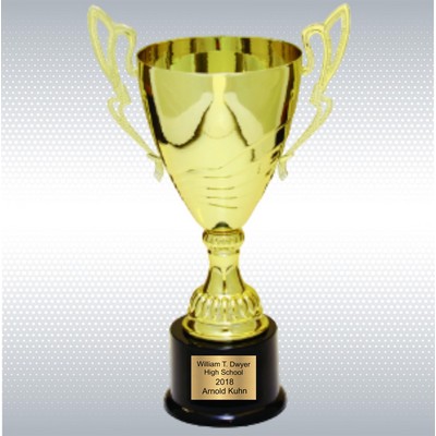 15" Gold Completed Metal Cup Trophy On Plastic Base