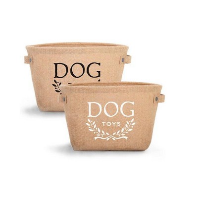 Collapsible Dog Toy Organizer Basket Burlap Or Linen Or Jute Storage Bin Or Jute Storage Basket