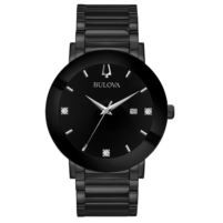 Bulova Men's Watch with Black Dial and Diamonds