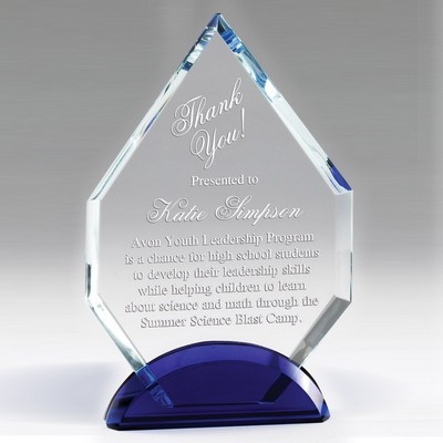 Optical Arrowhead Crystal Award w/Double Blue Base (6¾" x 4¼")