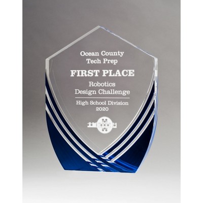 Shield Series Clear Acrylic Award with Polished Lines and Blue Metallic Accent (7.375"x9.5"x2.6")