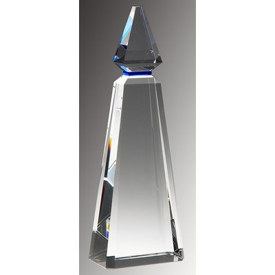 Blue Phineal Optic Crystal Tower Award, 11-1/2"H