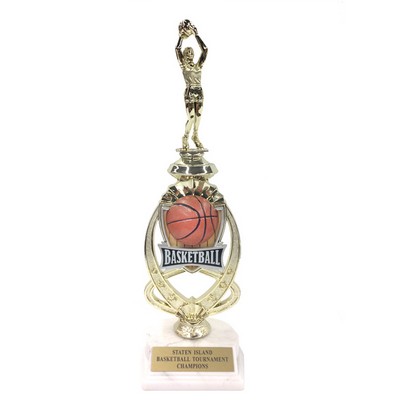 13" Female Basketball Trophy Riser w/Figure on Marble Base