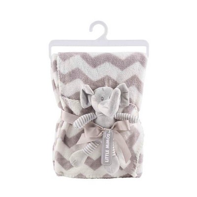 Plush Elephant & Blanket Sets - Gray Chevron Pattern (Case of 12)