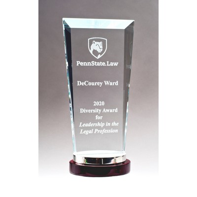 Premium Series Glass Award with Rosewood and Aluminum Base-8.125"