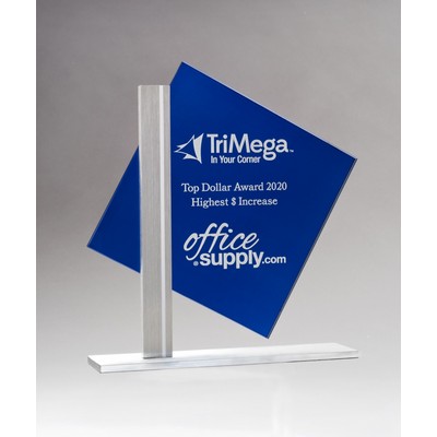 Diamond Series Blue Silk Screened Glass with Brushed Aluminum Post