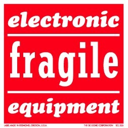 Electronic Equipment Fragile Paper Labels - 4" x 4"