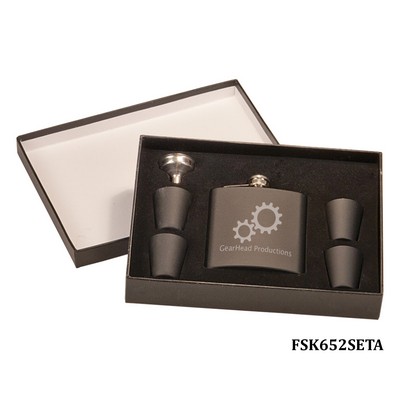 6 Oz. Matte Black Stainless Steel Flask Set in Black Presentation Box