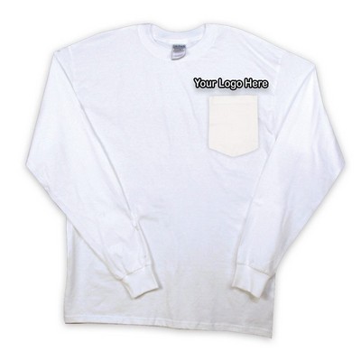 Long Sleeve White Pocket Tee