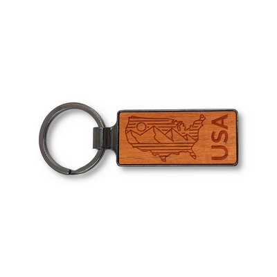 Premium Wood & Steel Keychain (Rectangular)