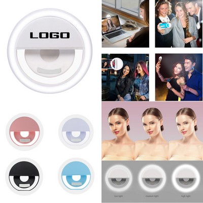 Rechargeable LED Ring Selfie Light Clip / Adjustable Brightness