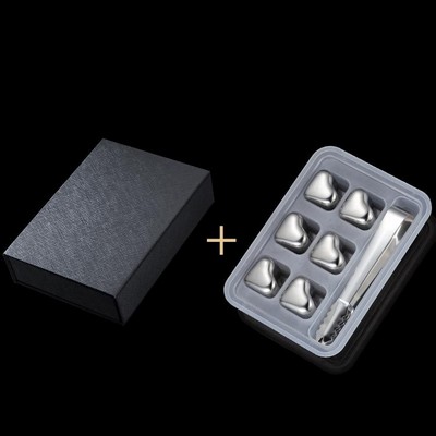 Silver Heart Shape 6 PCS Stainless Steel Ice Cube Set Silicone Clip Gift Box