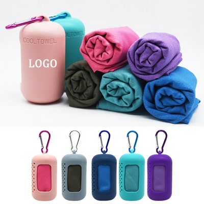 Portable Microfiber Cooling Towel w/Mini Silicone Case