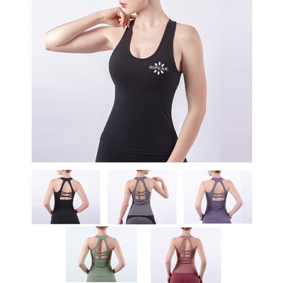 Women's Yoga Sports Bra Strappy Bralette Bra Short Sleeve Yoga Athletic Shirt(Model E)