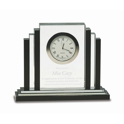 6" Clear Crystal with Clock with Black Crystal Trim