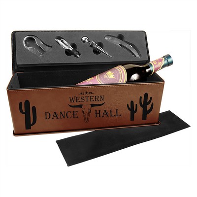 Laserable Dark Brown Leatherette Single Wine Box with Tools